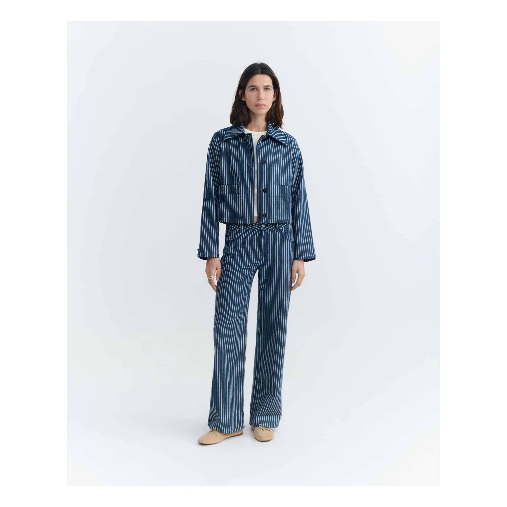 Thinking Mu - Astrid Striped Organic Cotton Jacket | Gray Blue