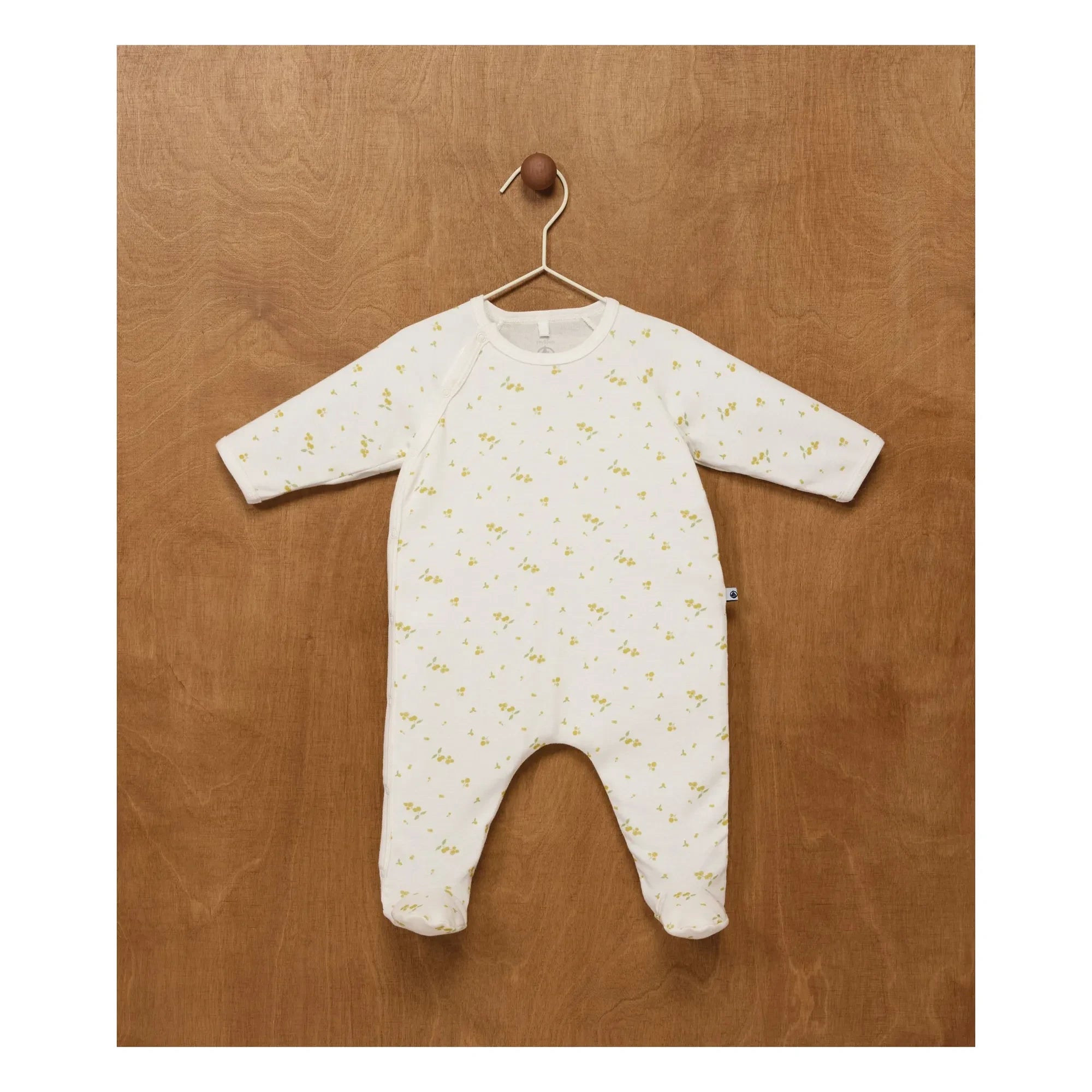 Petit Bateau - Snap Button Floral Pattern Organic Cotton Pajamas | White
