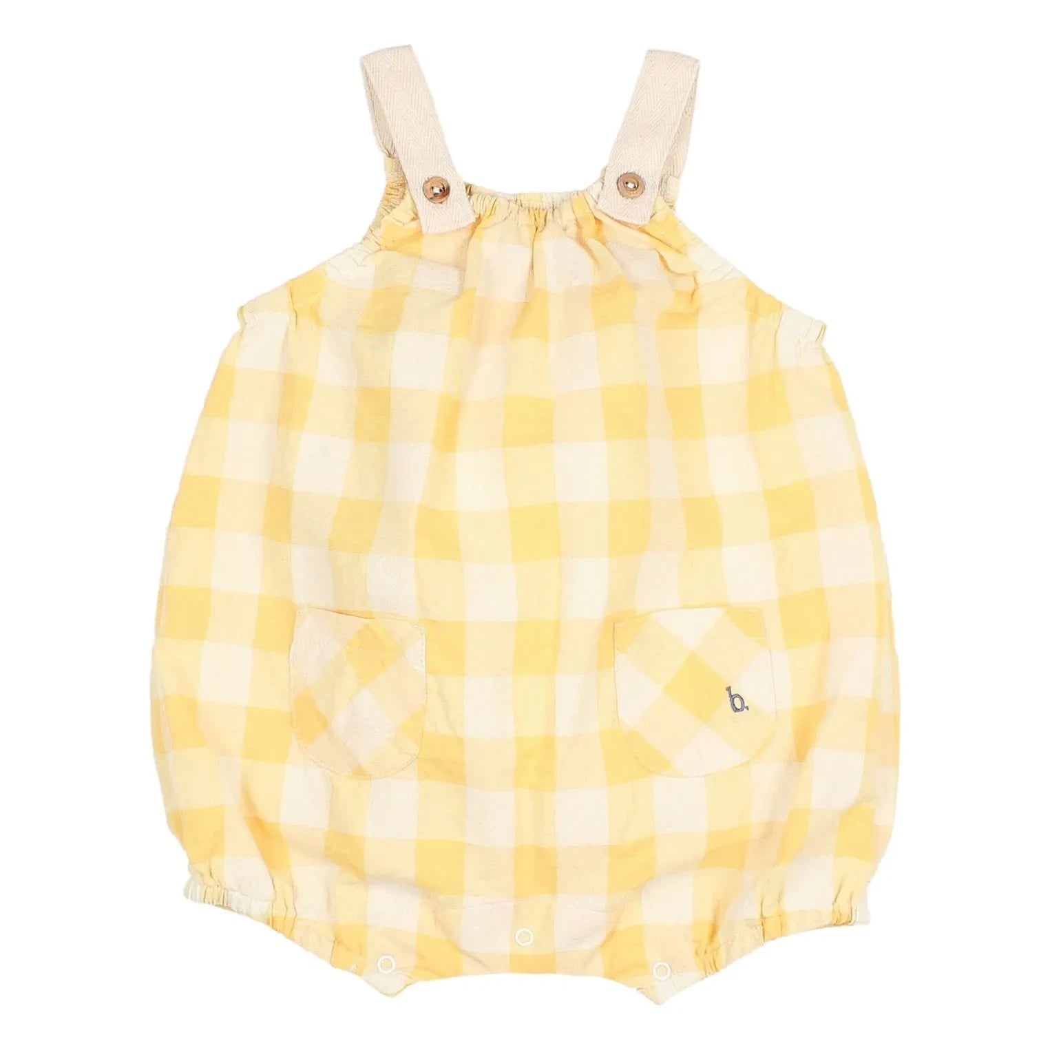 Búho - Vichy Seersucker Organic Cotton Romper | Yellow