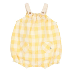 Búho - Vichy Seersucker Organic Cotton Romper | Yellow