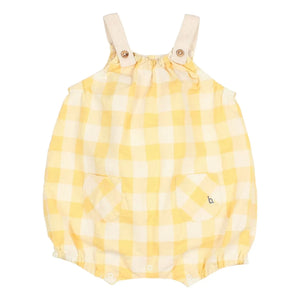 Búho - Vichy Seersucker Organic Cotton Romper | Yellow