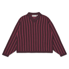 Main Story - Organik Pamuklu Çizgili V Yaka Sweatshirt | Bordo