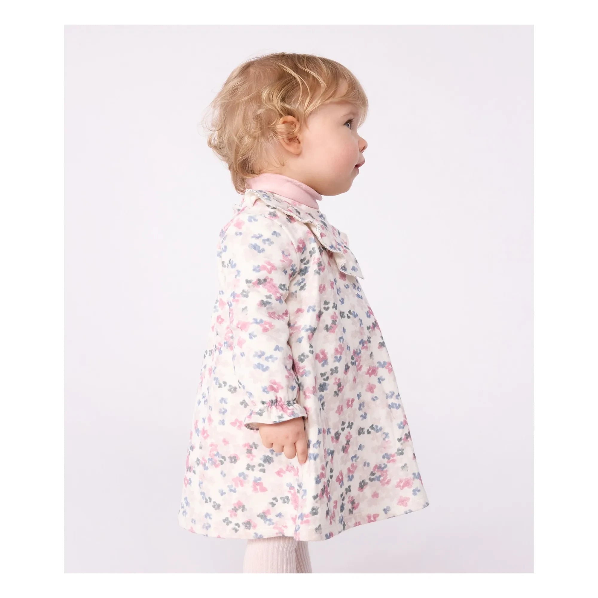 Petit Bateau - Organic Cotton Floral Pattern Tie-Front Dress | Ecru