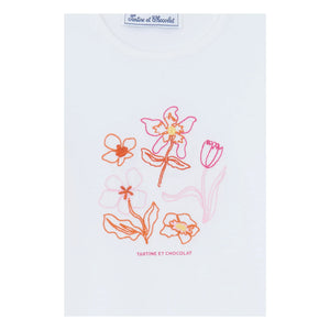 Tartine et Chocolat - Floral Embroidered Balloon Sleeve T-Shirt | White