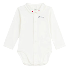 Petit Bateau - Organic Cotton Embroidered Collar Bodysuit | White