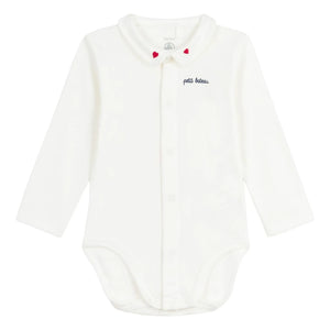 Petit Bateau - Organic Cotton Embroidered Collar Bodysuit | White