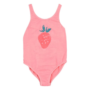 Búho - Strawberry Patterned Organic Cotton Swimsuit | Soft Pink