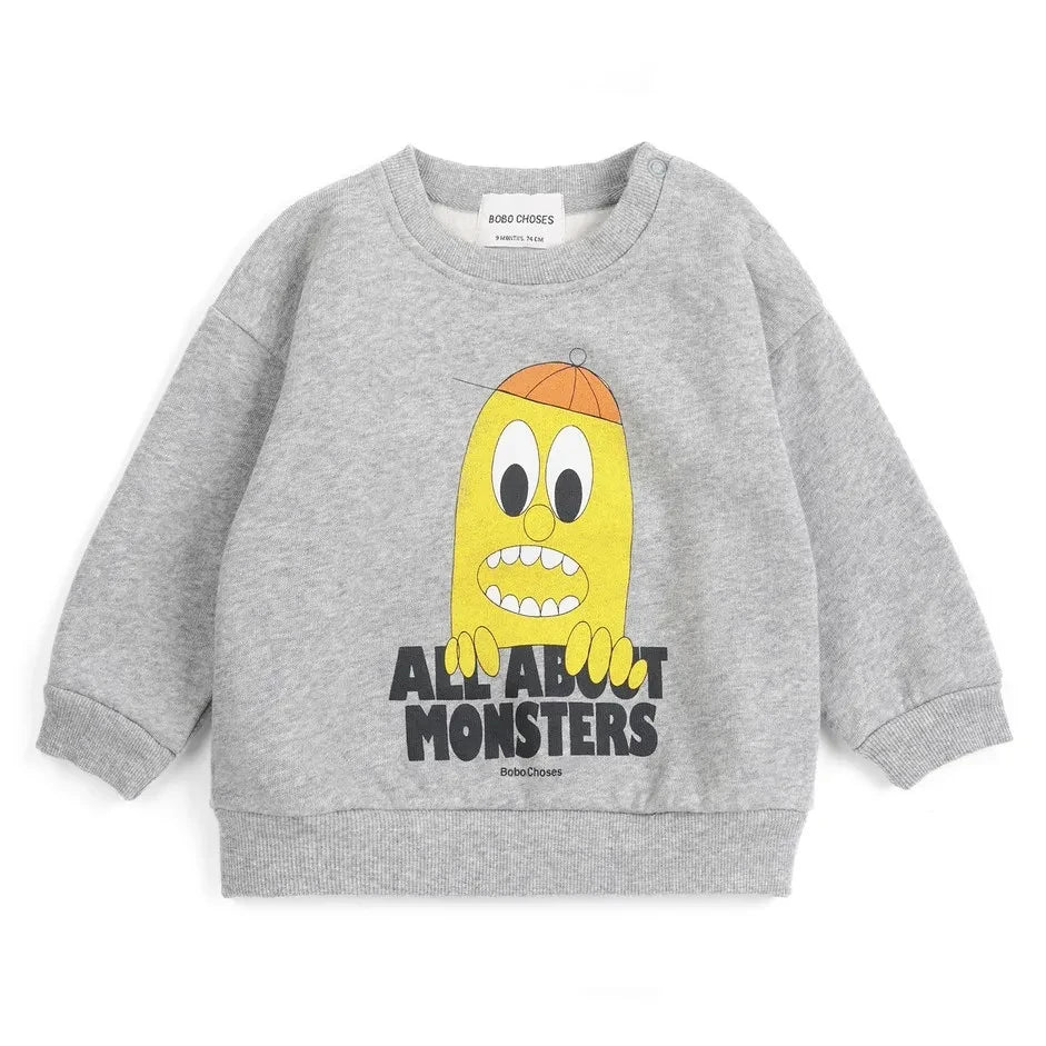 Bobo Choses - All About Monsters Organic Cotton Baby Sweatshirt | Heather Grey