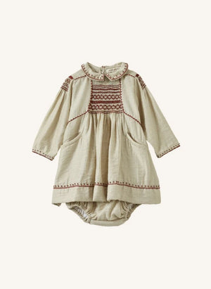 Caramel - Mathilde Striped Baby Dress | Dusty Brown