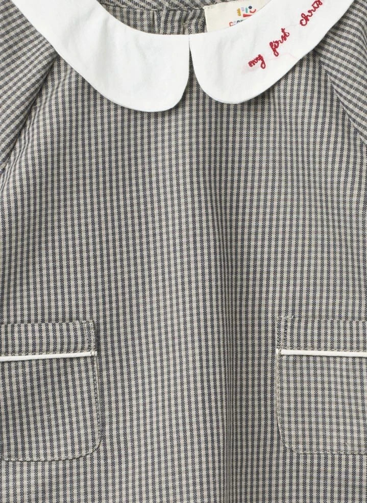 Copenhagen Colors - Organic Cotton Embroidered Blouse and Checked Shorts Set | Grey