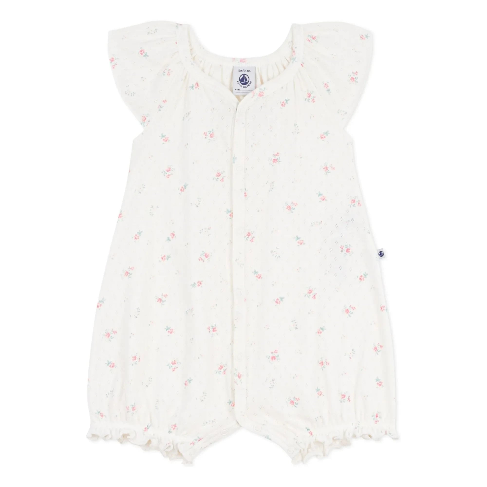 Petit Bateau - Delikli Çiçek Desenli Tulumlu Pijama | Beyaz