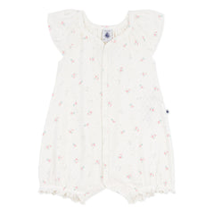 Petit Bateau - Pajama with Perforated Flower Pattern | White