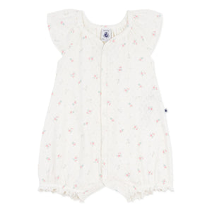 Petit Bateau - Pajama with Perforated Flower Pattern | White