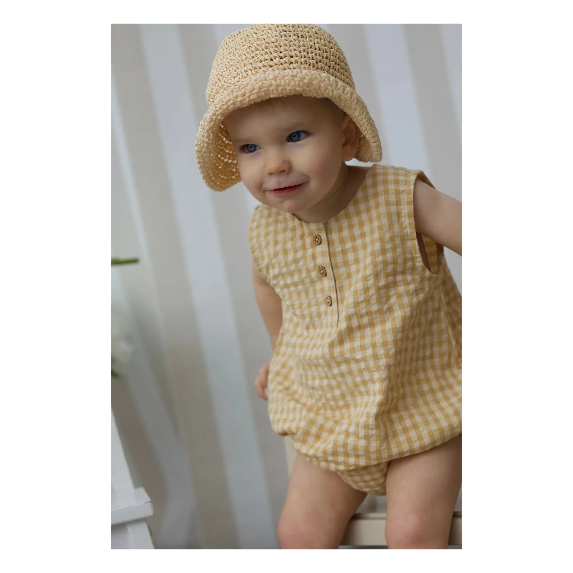 Lililotte - Arthus Check Organic Cotton Romper | Yellow