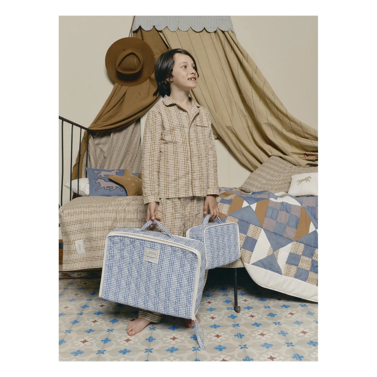 Editions Aimable - Vadim fabric suitcase | Blue Vichy Cotton