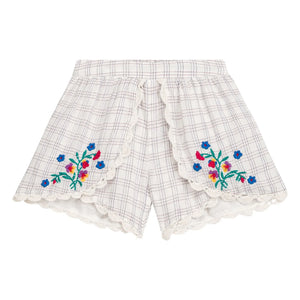 Louise Misha - Asian embroidered shorts Organic cotton checkered | Cream