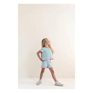 Jenest - Pointelle Lola Striped Organic Cotton Top | Turquoise