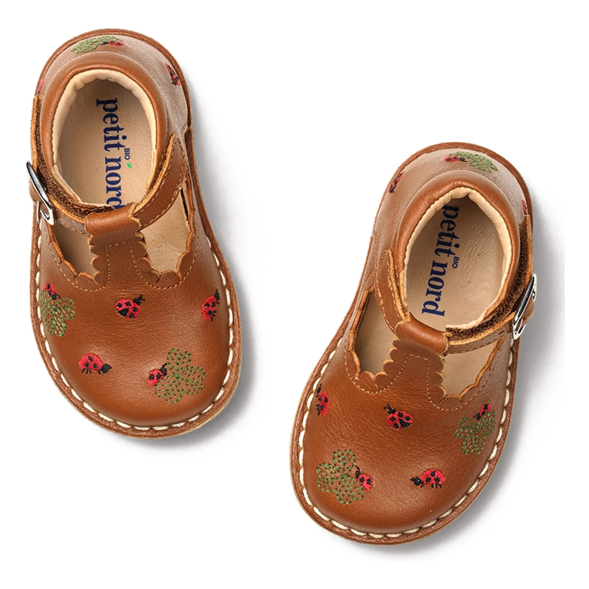 Petit Nord - T-Bar T-Bar Ladybug Embroidered First Step Shoes - Uniqua Collection | Camel