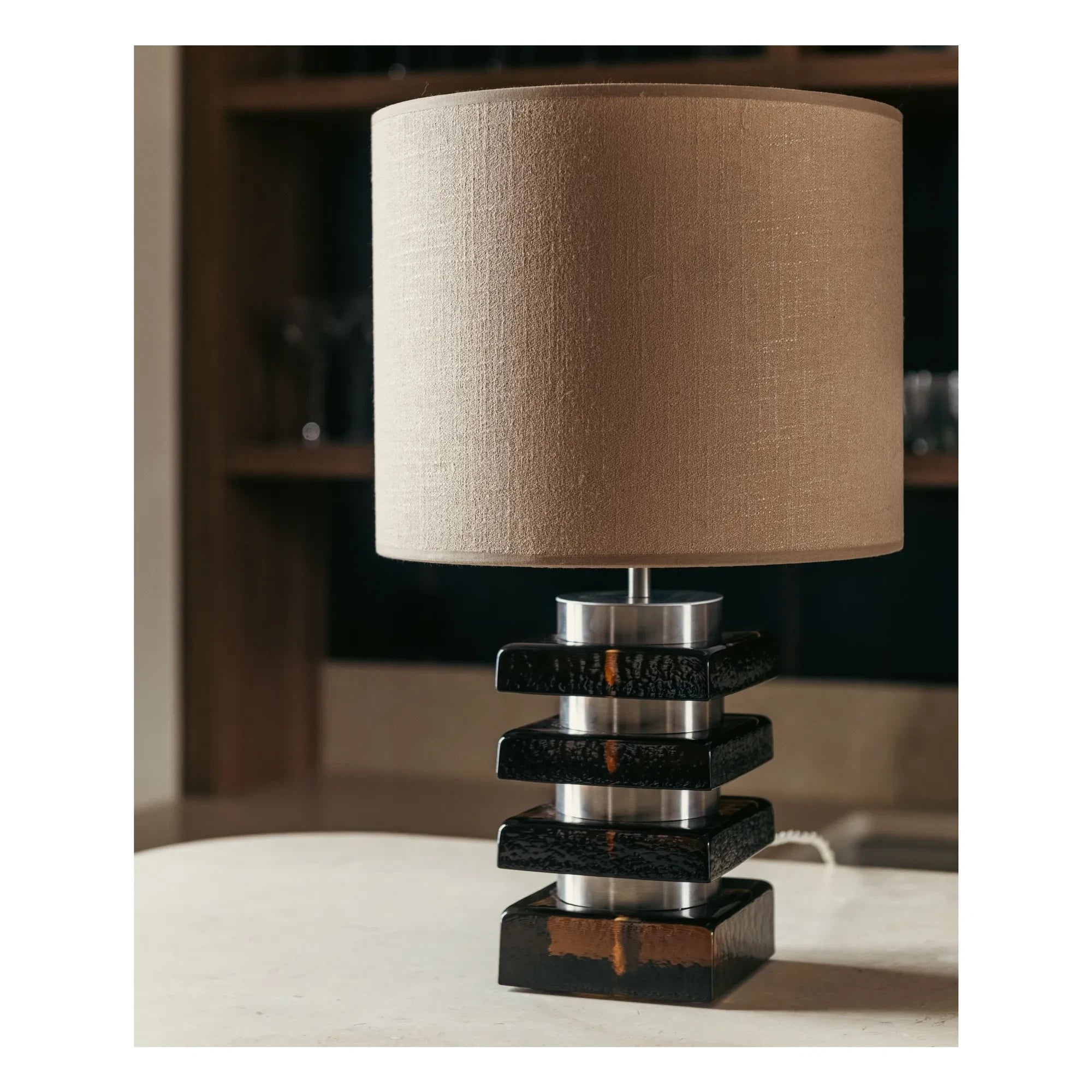 The Socialite Family - Glass and Textured Fabric Marta Table Lamp | Amber