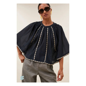 By Bar - Emmi Embroidered Organic Cotton Blouse | Carbon