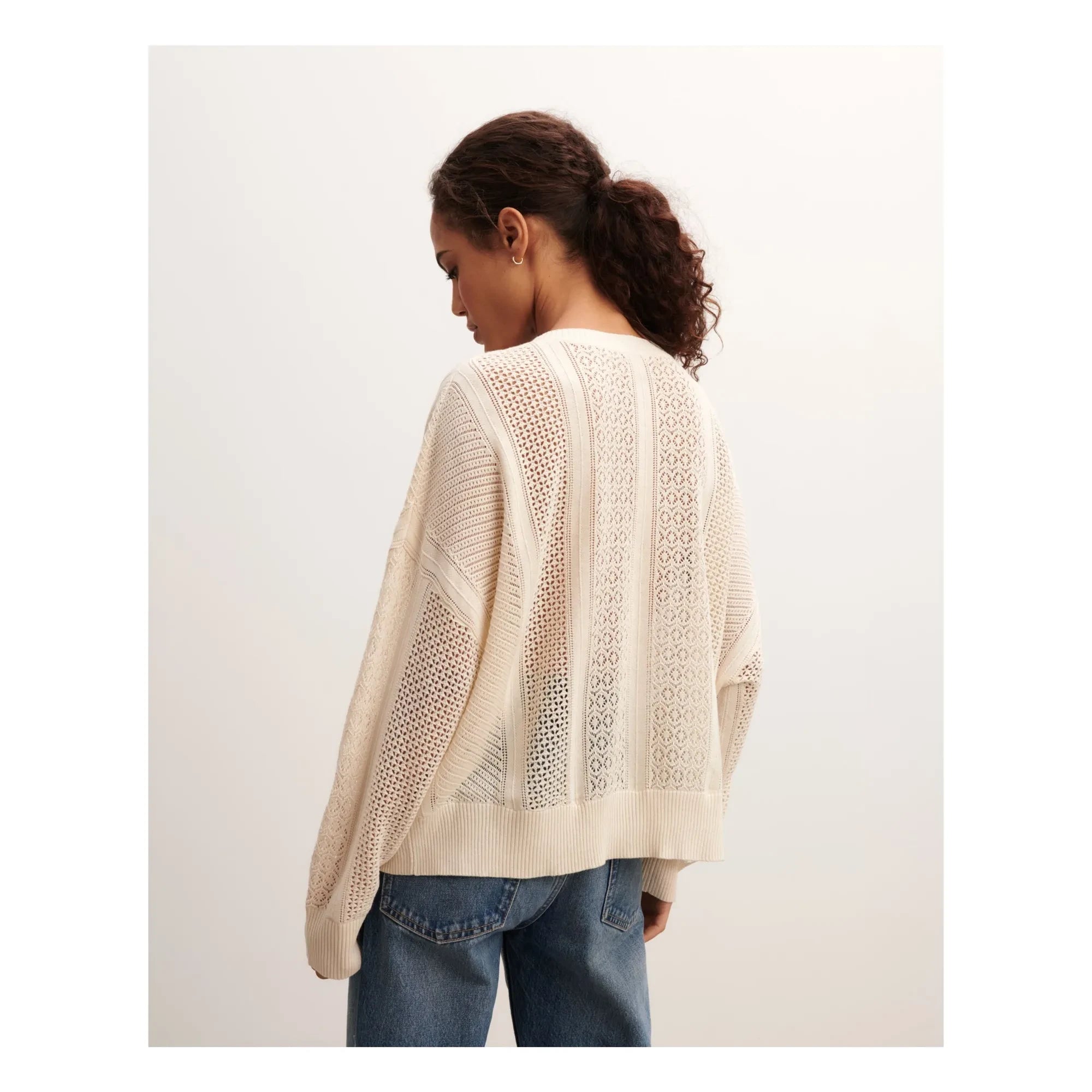Bompard - Oversize Patchwork Pointelle İpek ve Kaşmir Kazak | Natural