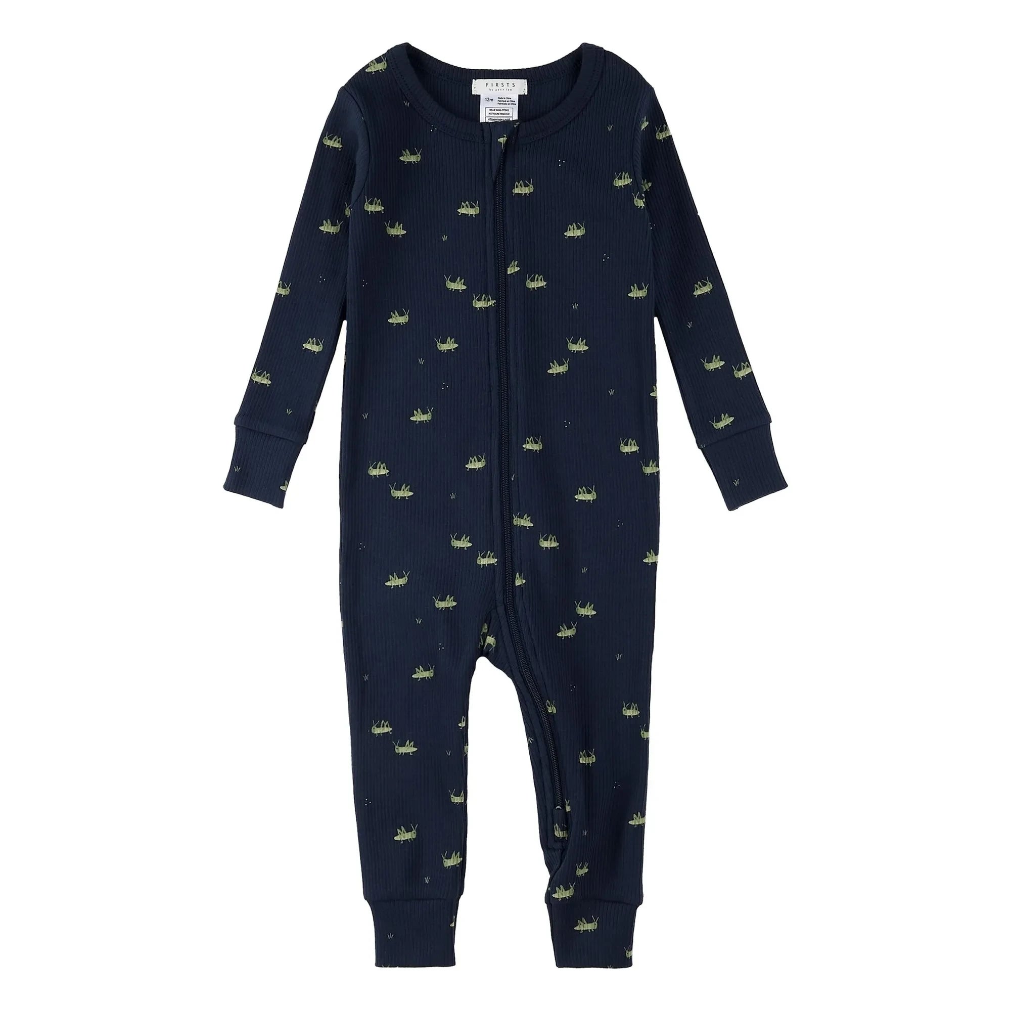 Petit Lem - Ribbed Pajamas Grasshoppers Organic Cotton | Navy Blue