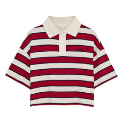 the new society - Acacia Striped Cotton Polo | Red