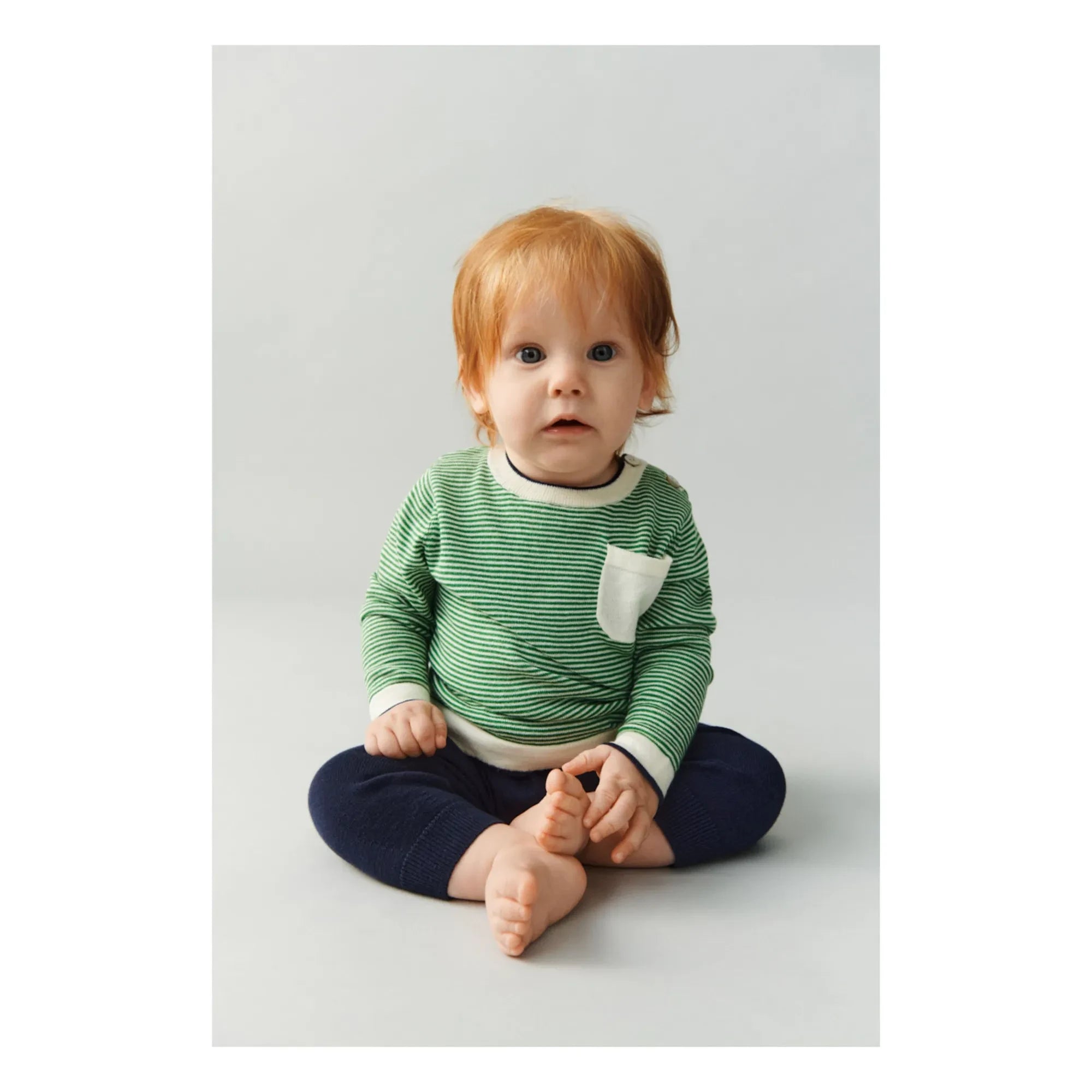 FUB - Striped Crew Neck T-Shirt Fine Knit Organic Cotton | Green