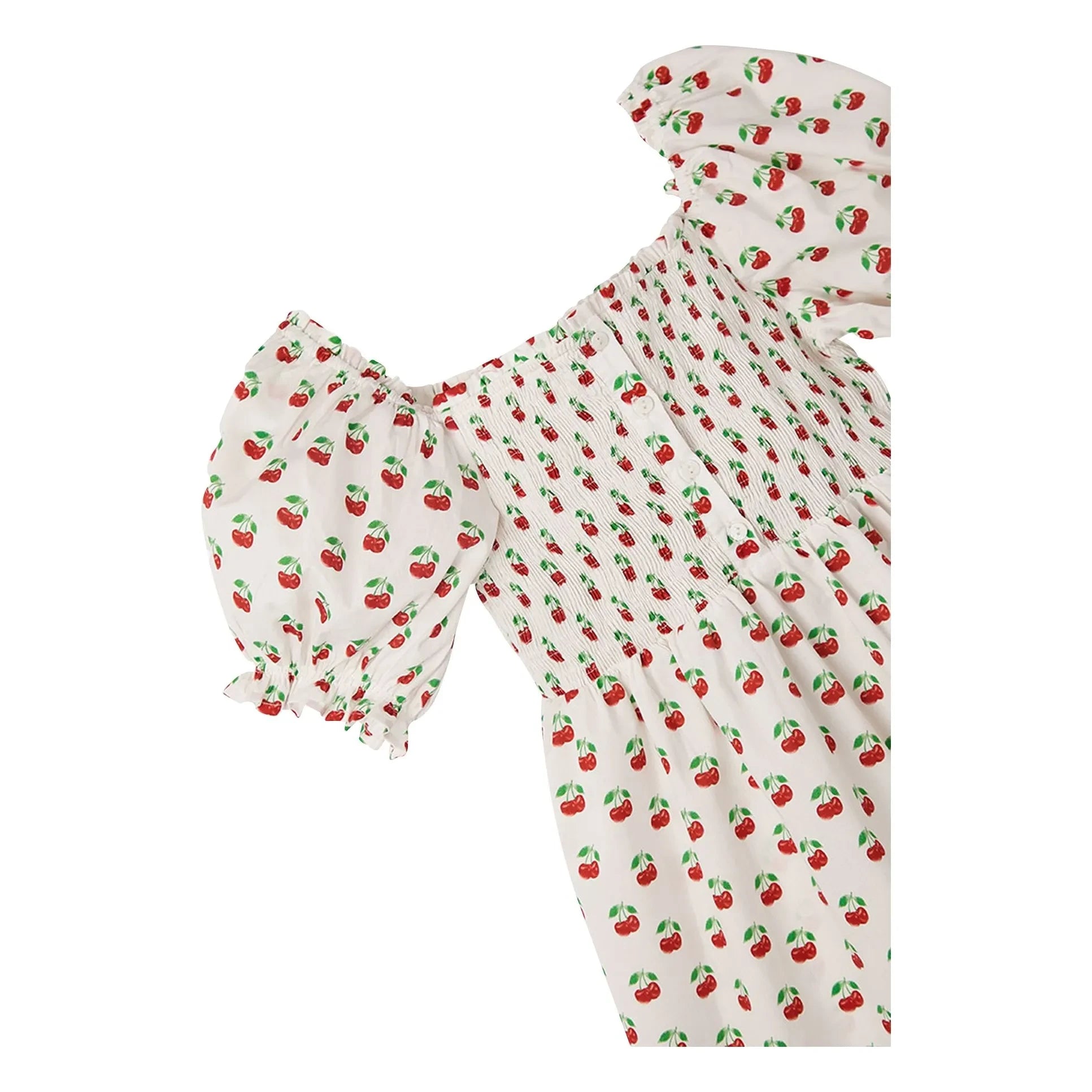 Fabula - Cherry Bubble Balloon Sleeve Dress | White