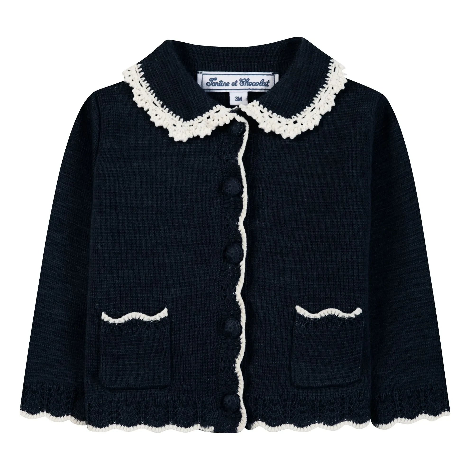 Tartine et Chocolat - Yün İşlemeli Claudine Yaka Hırka | Lacivert