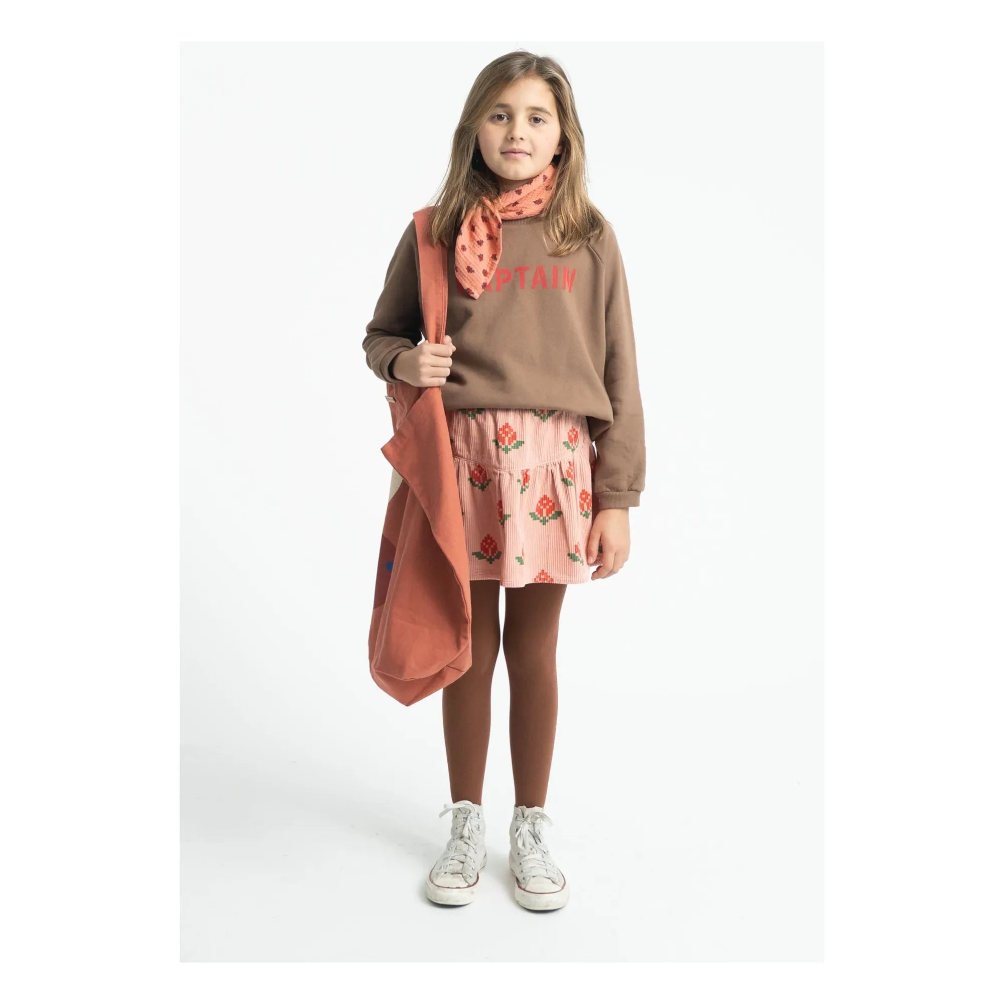 Piupiuchick - Floral Velvet Organic Cotton Skirt | Pink