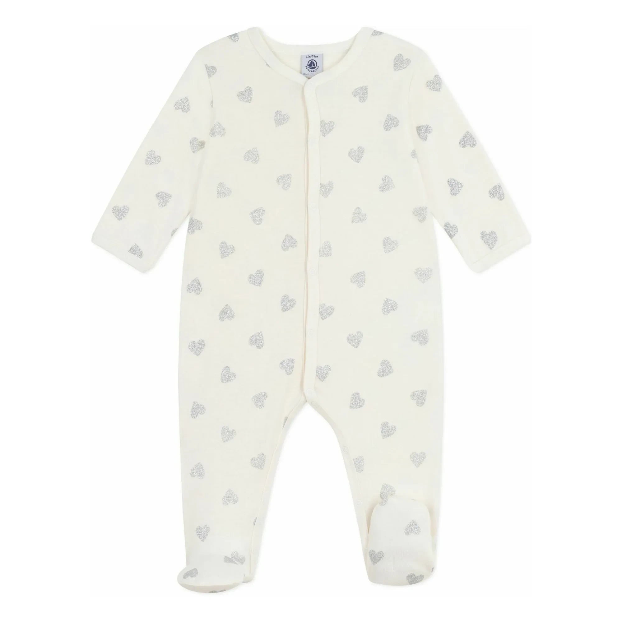 Petit Bateau - Organic Cotton Pajama with Glitter Heart Dors Bien | Ecru