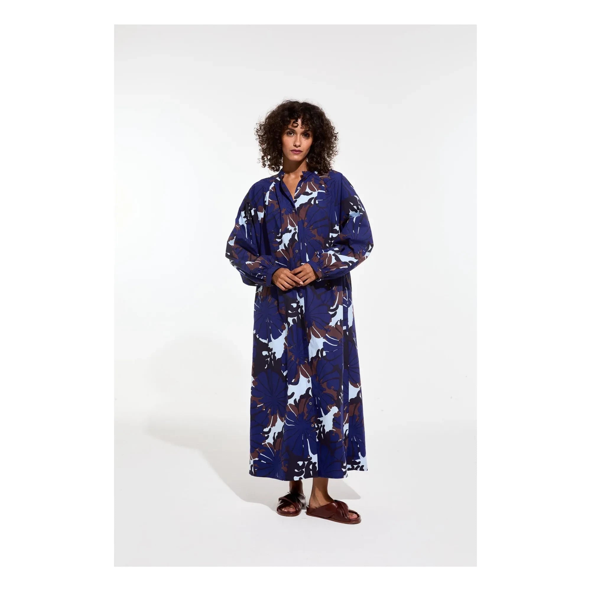 Mapoésie - Eulalie Poppy Cotton Poplin Dress | Blue