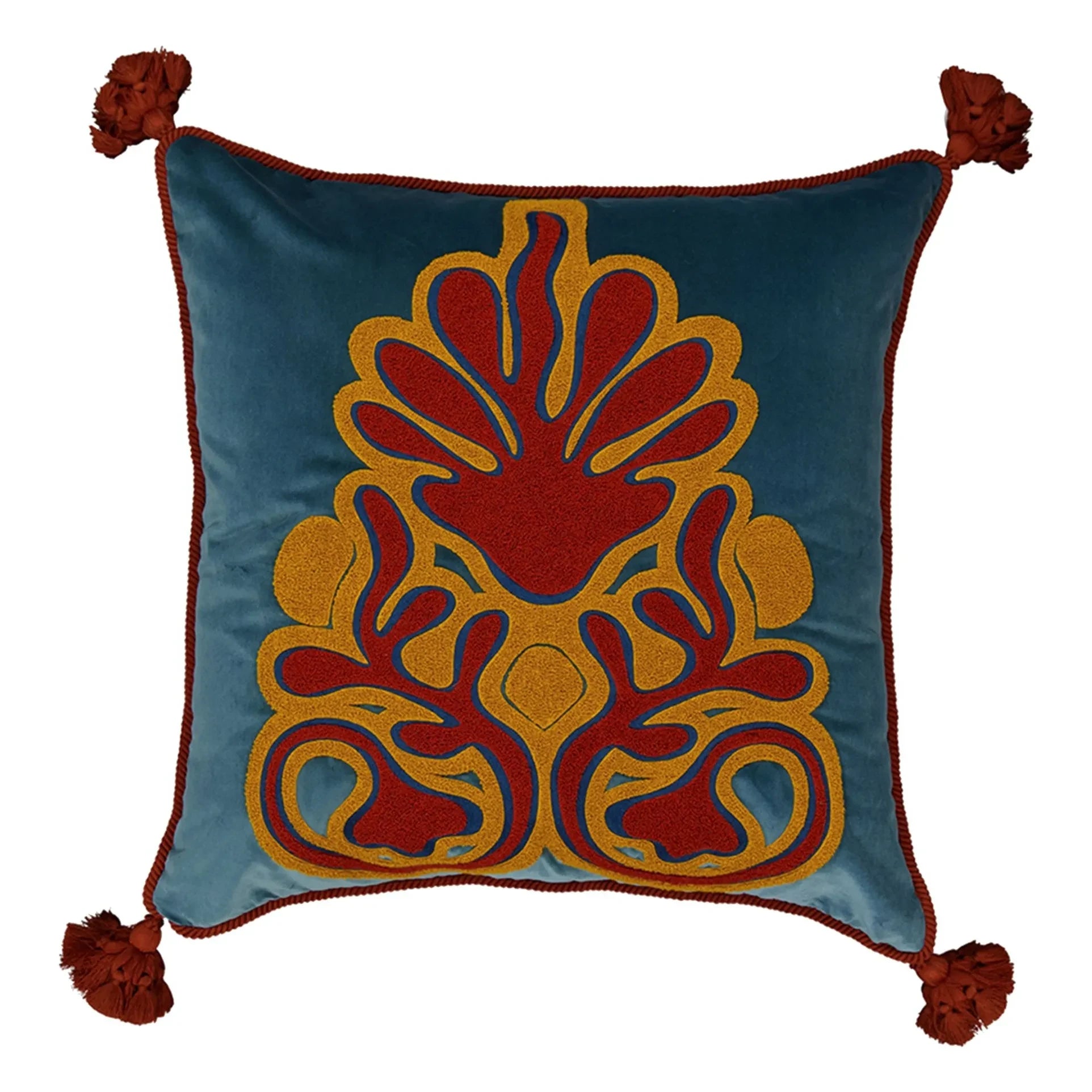 House of Capricorn - Afonso Embroidered Velvet Cushion | Blue