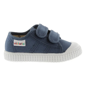 Victoria - Striped Canvas Velcro Sneakers | Blue