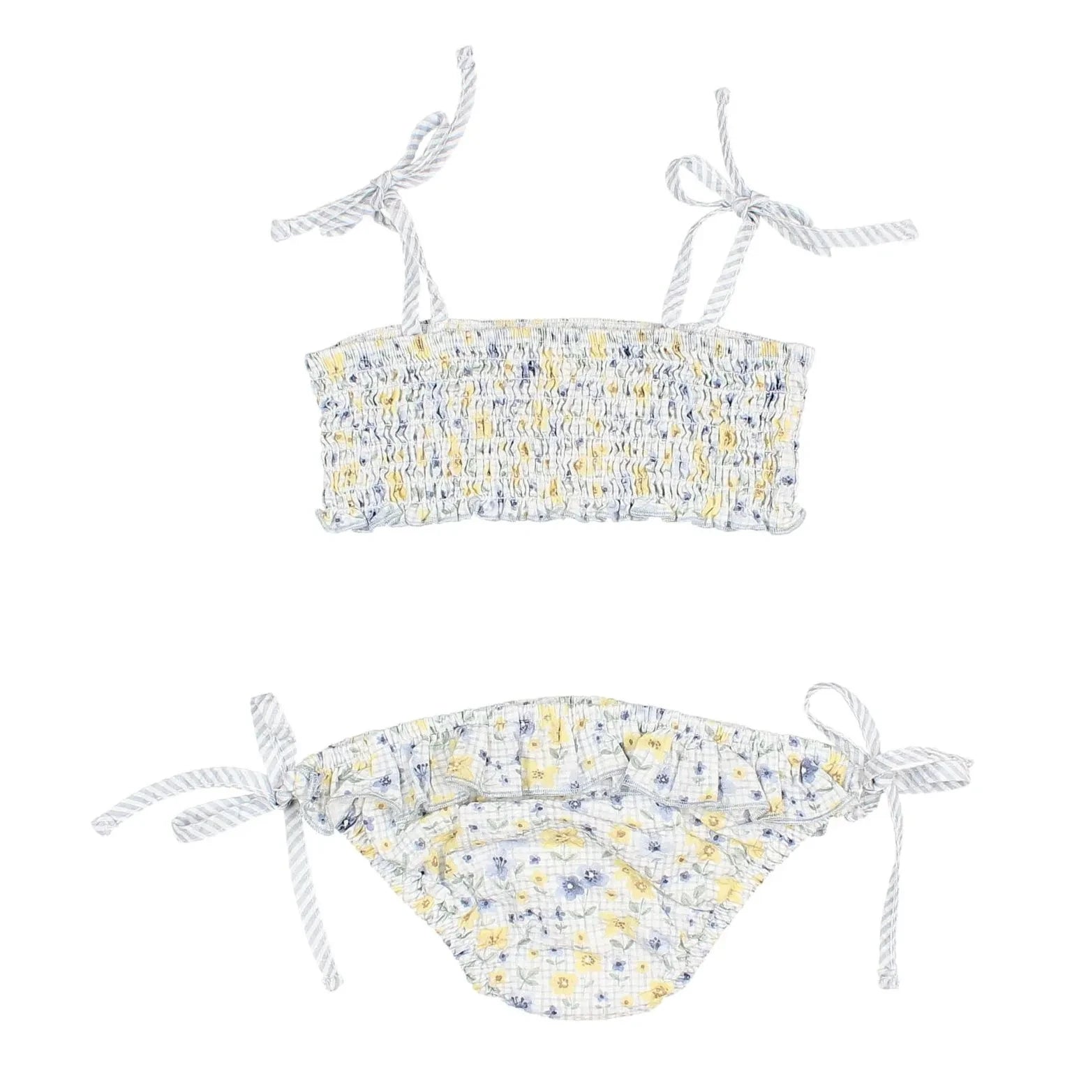 Búho - Pastel Blue Floral Seersucker Swimsuit