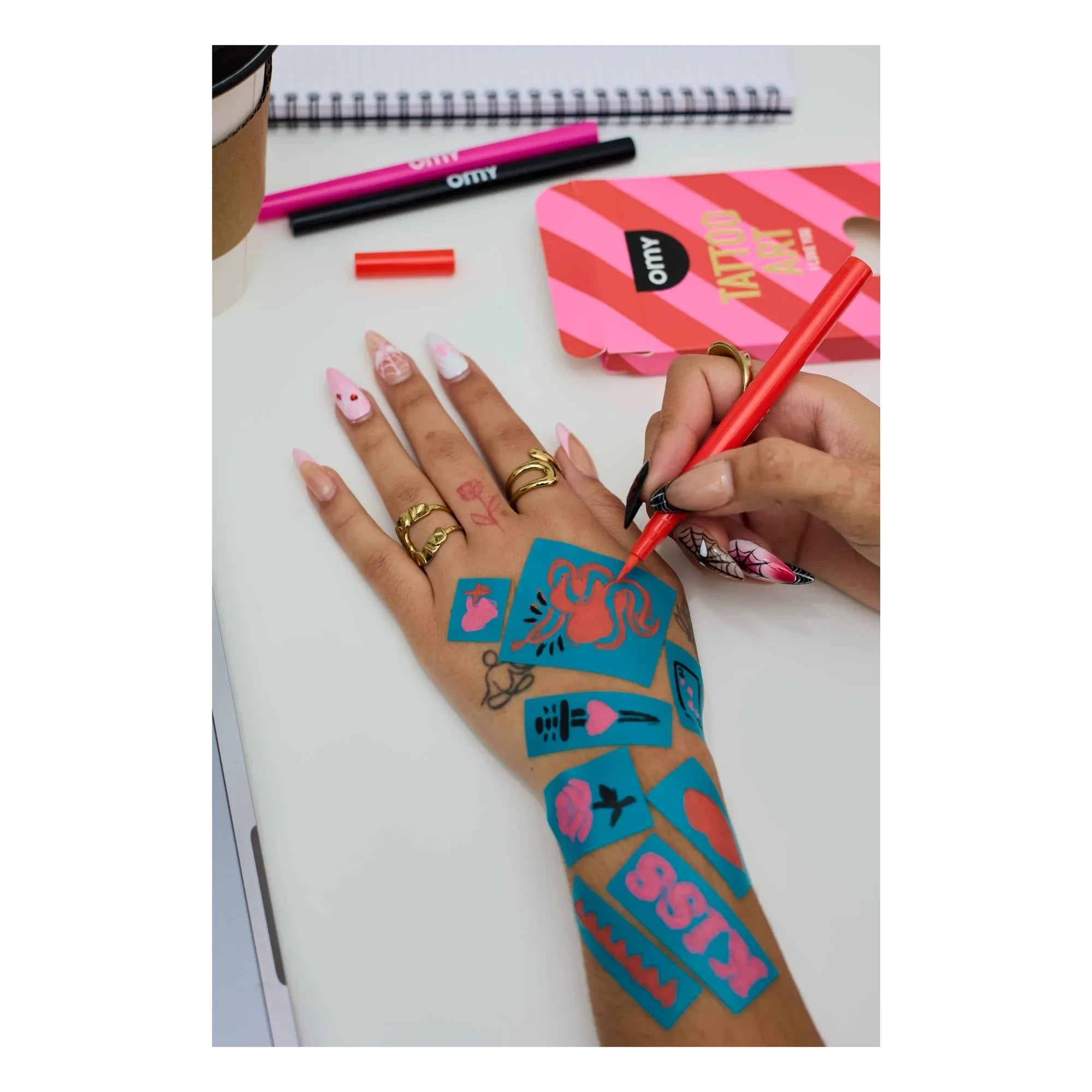 Omy - Felt Pens and Stencils for I Love You Temporary Tattoos | Pink