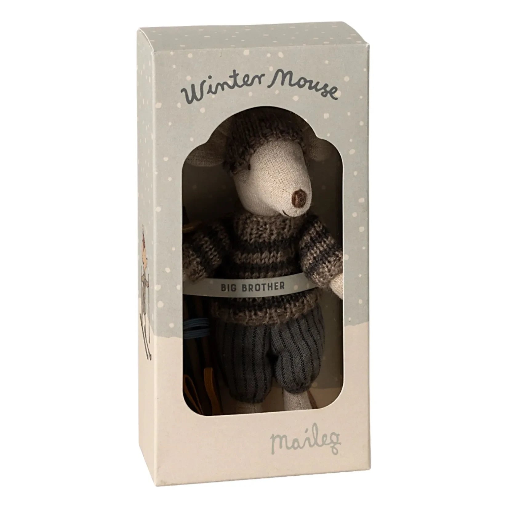 Maileg - Gray Big Brother Mouse and Skis