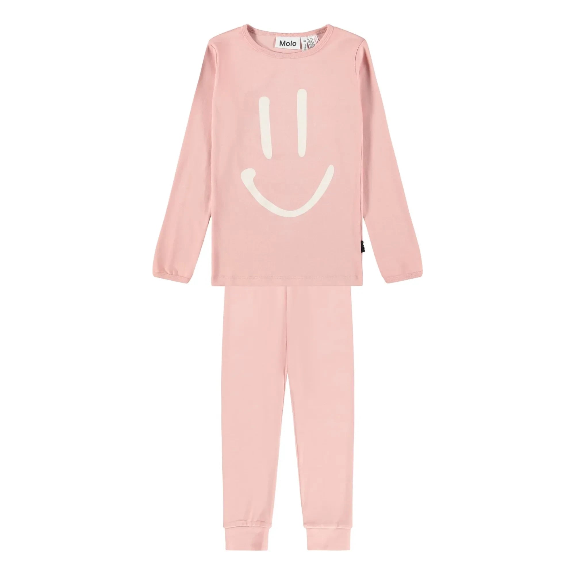 Molo - Lue Smiley Organic Cotton Pajamas | Powder Pink