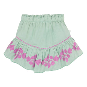 Jenest - Cécile Linen Embroidered Skirt | Almond green