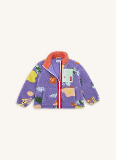 Hello Hossy - Floral Print Fleece Zipper Jacket | Purple