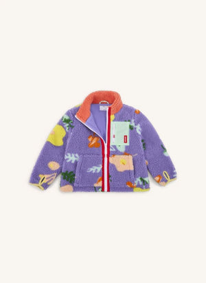 Hello Hossy - Floral Print Fleece Zipper Jacket | Purple