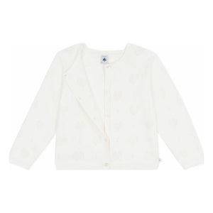 Petit Bateau - Organic Cotton Ribbed Heart Cardigan | White