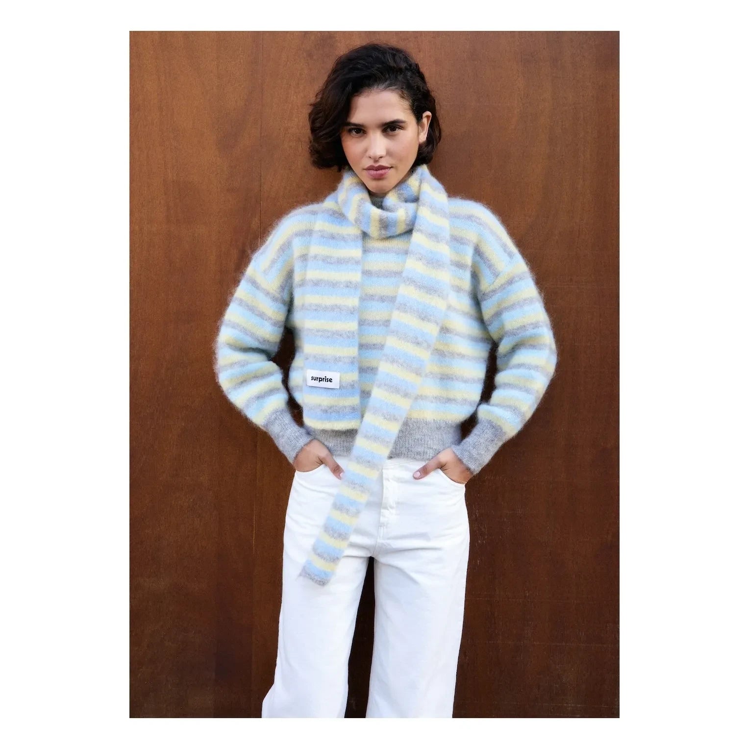 Surprise Paris - Lala Fuzzy Striped Sweater | Light Blue