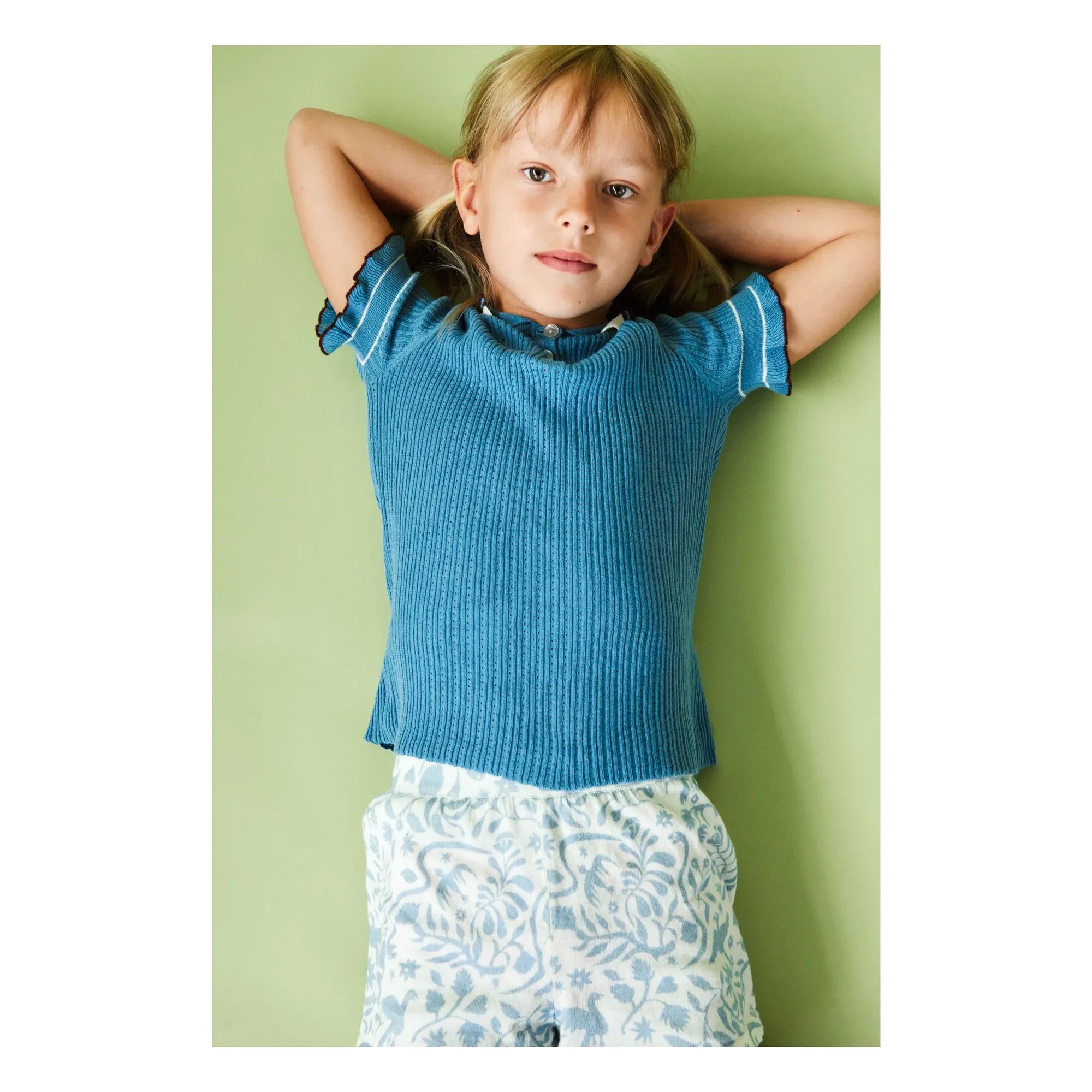 FUB - Polo Pointelle Fine Organic Cotton Knit | Azure Blue