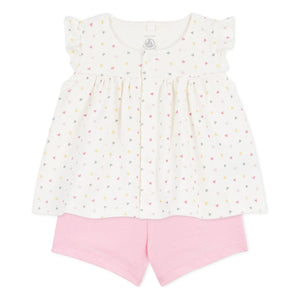Petit Bateau - Organic Cotton Heart Top and Shorts Set | White