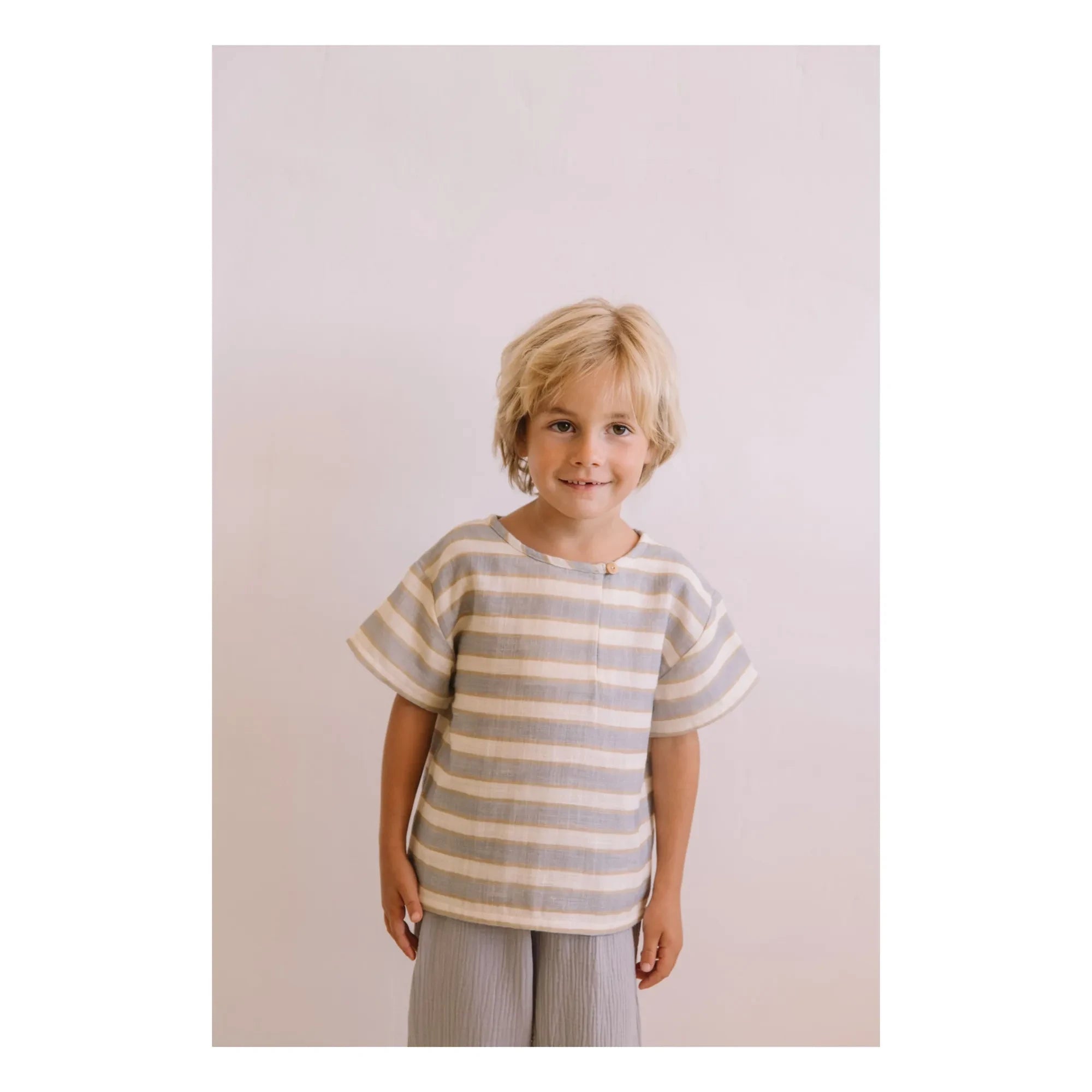 Studio Bohème - Orso Striped Organic Cotton Gauze T-Shirt | Light Blue