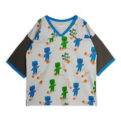 Mini Rodini - Loose Fit Aliens Organic Cotton T-Shirt | Light Gray