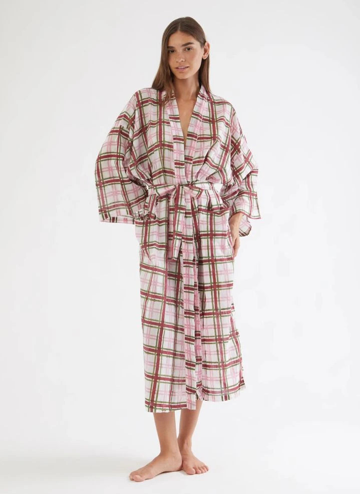 Folkloore - Women’s Collection Checked Robe | Dirty white