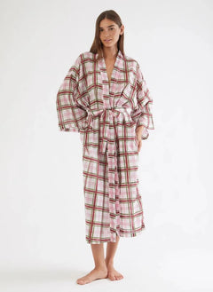 Folkloore - Women’s Collection Checked Robe | Dirty white